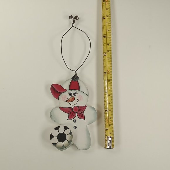 Soccer Sports Snowman Country Christmas Rustic Wooden 3.75" Holiday Ornament - Picture 3 of 3
